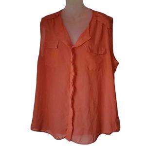 MIX & CO Semi-Sheer Peach Orange Pullover Blouse Sleevless Beach Co…